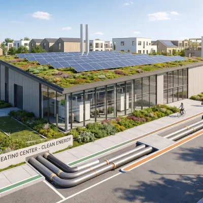 Infrastructures modernes de cogénération et réseau de chaleur à distance pour un écoquartier durable.